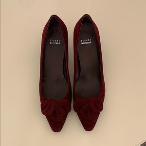 Stuart Weitzman burgundy velvet pumps with bow